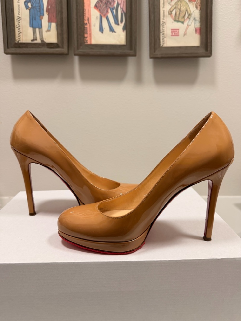 Christian Louboutin Tan Patent Leather Platform Pumps 6.5 W